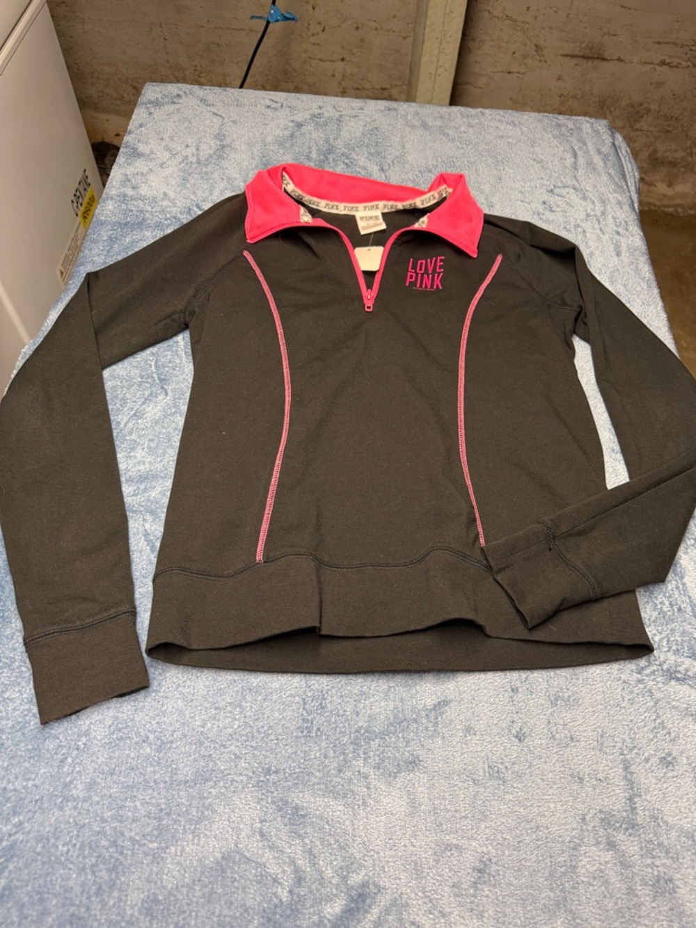 PINK Victoria's Secret Black Long Sleeve Quarter-Zip Top with Pink Trim
